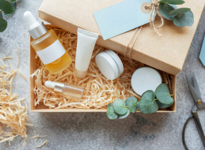 Carton box, Beauty Subscription Service.  Online shopping. Delivery service