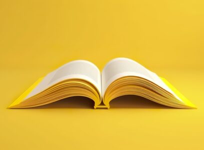 Open book icon or symbol on yellow background education or bookstore concept 3d rendering, generat ai